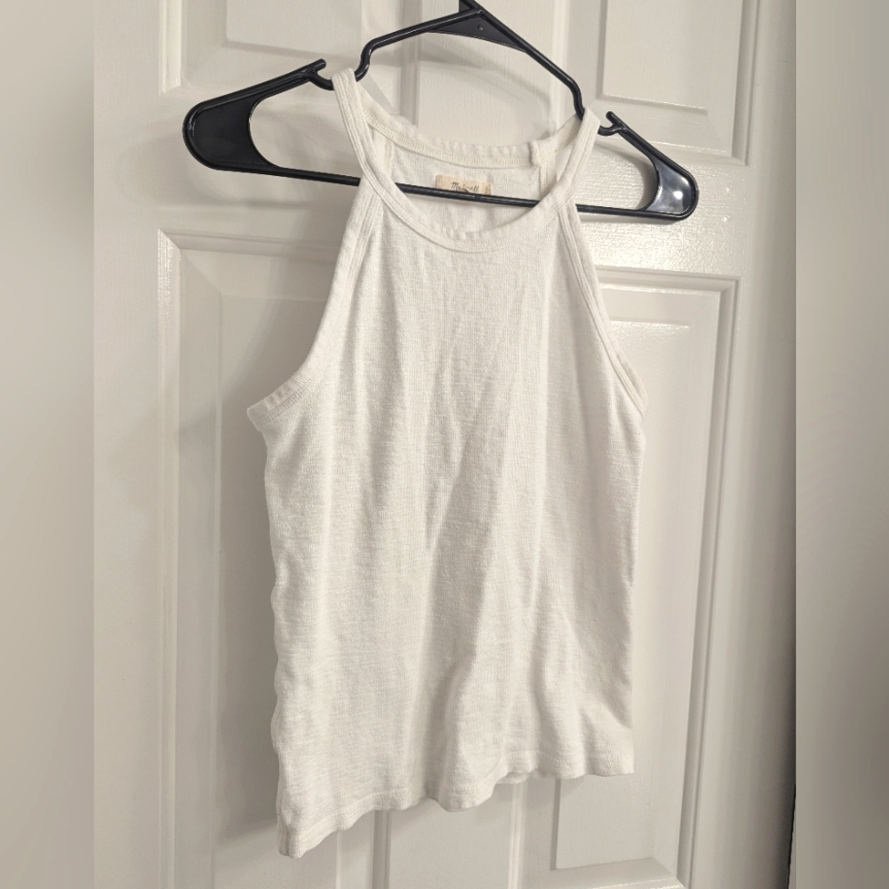 Madewell Ribbed High Neck Cotton Blend Tank Top White Size XS - Picture 2 of 4